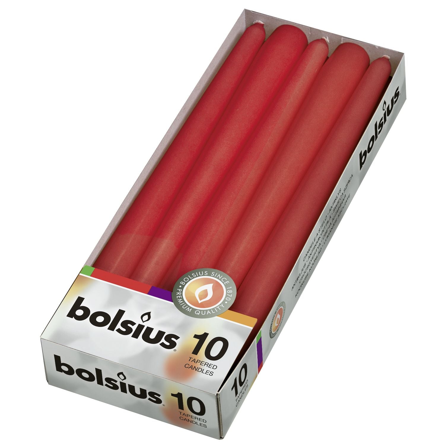 10 Spitzkerzen im Karton - Höhe 24,5 cm - Durchmesser 2,4 cm - Rot