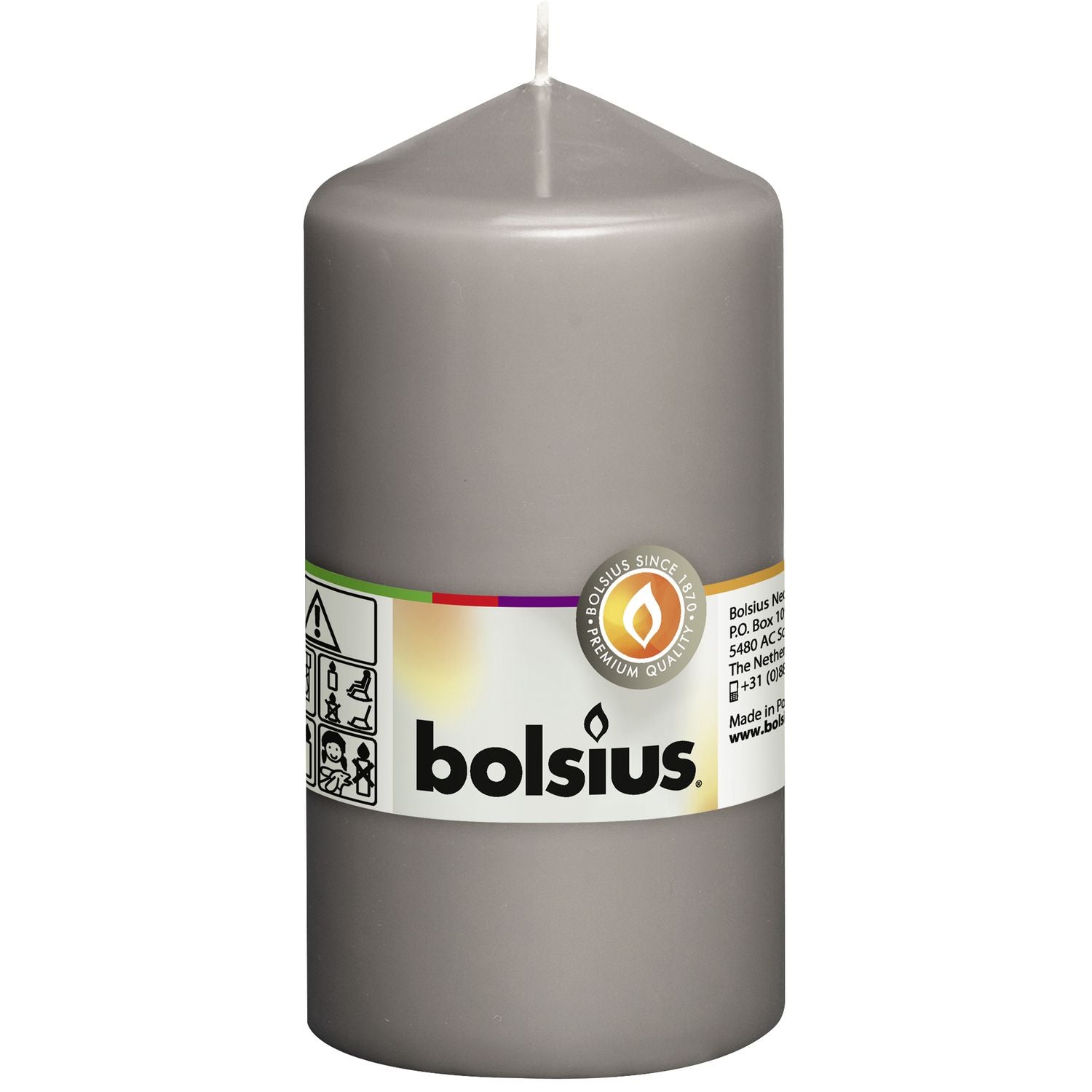 Stumpenkerze - Höhe 13 cm - Durchmesser 6,8 cm - Warmes Grau