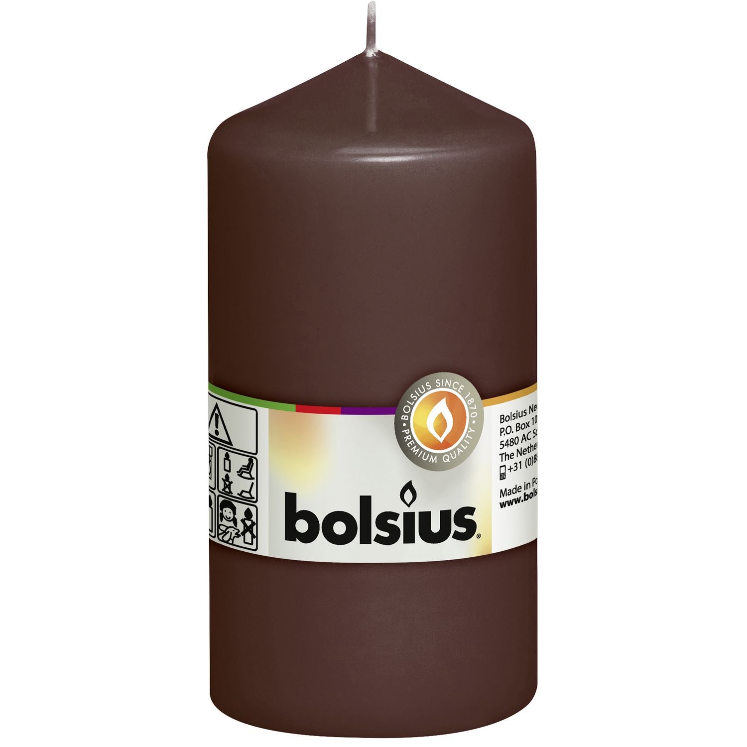 Stumpenkerze - Höhe 13 cm - Durchmesser 6,8 cm - Kastanienbraun