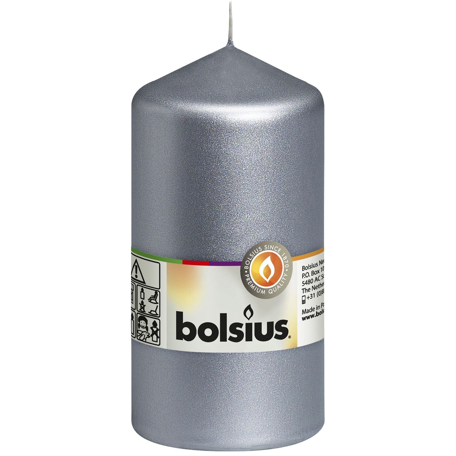 Stumpenkerze - Höhe 13 cm - Durchmesser 6,8 cm - Silber