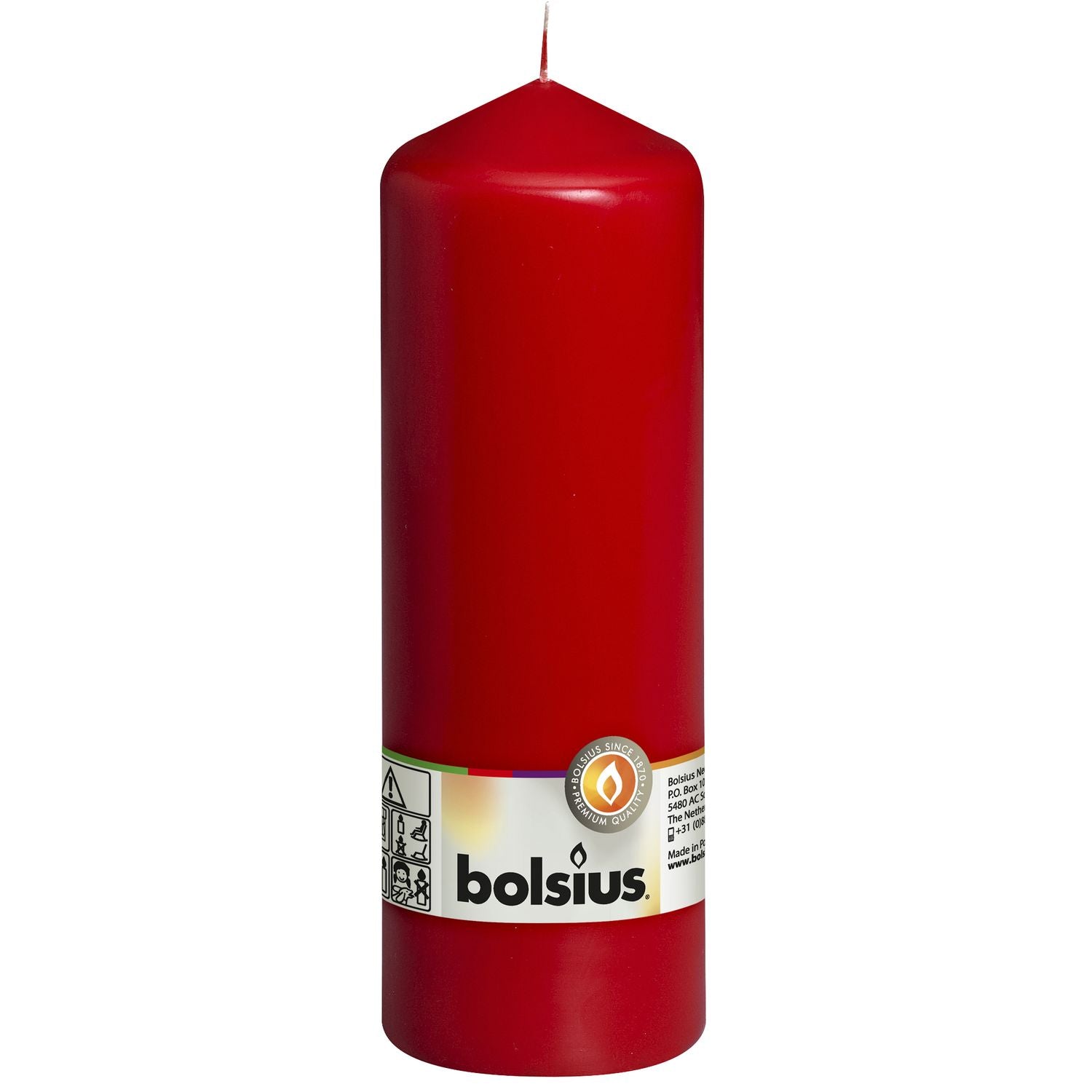 Stumpenkerze - Höhe 20 cm - Durchmesser 6,8 cm - Rot