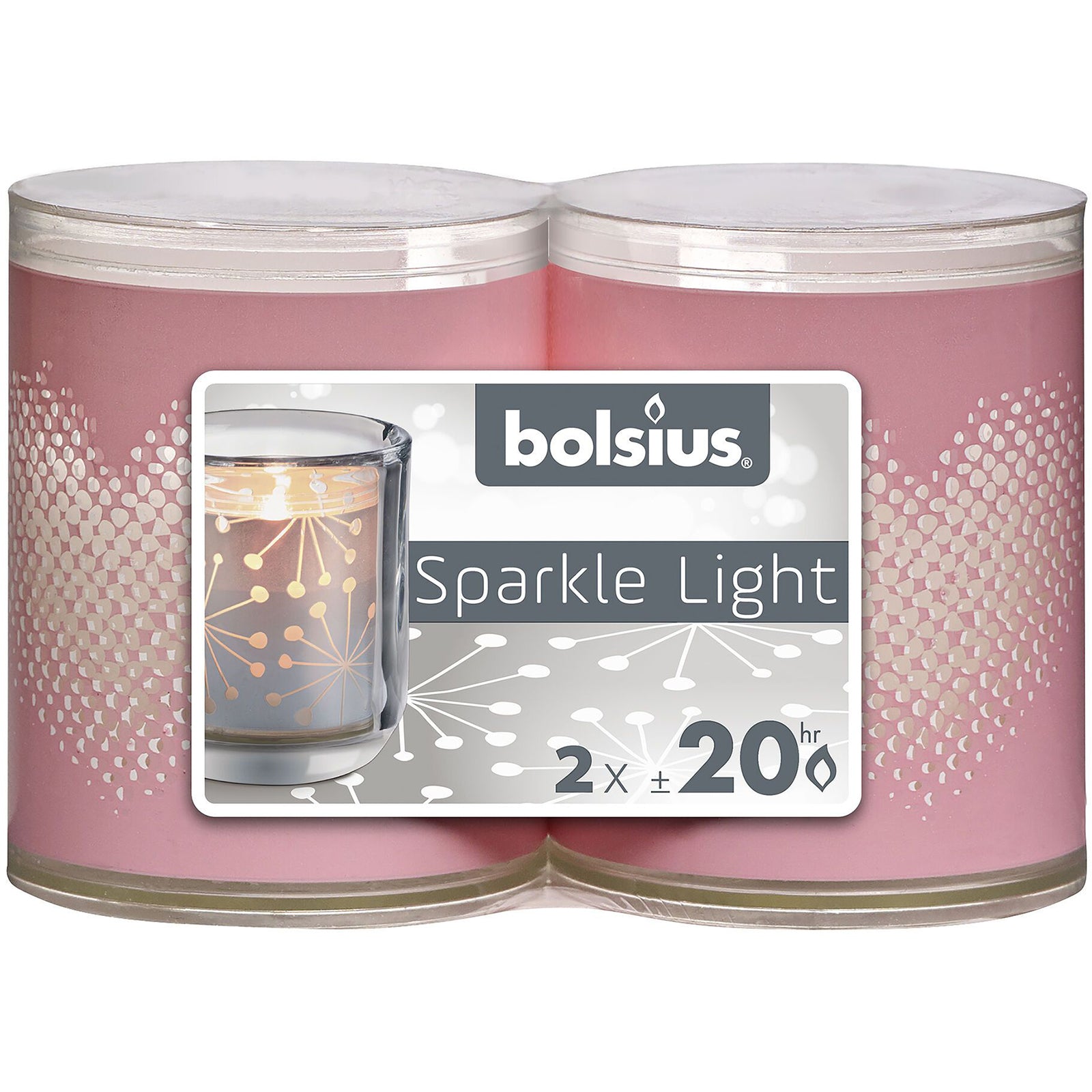 Sparkle Light Heart - Set of 2 - Height 64 mm - Diameter 52 mm - Pink