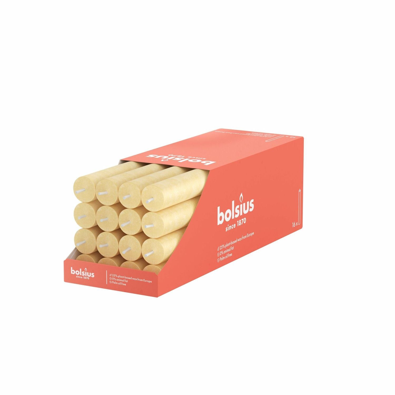 Boîte de 16 bougies coniques - Hauteur 27 cm - Diamètre 2,3 cm - Beige avoine