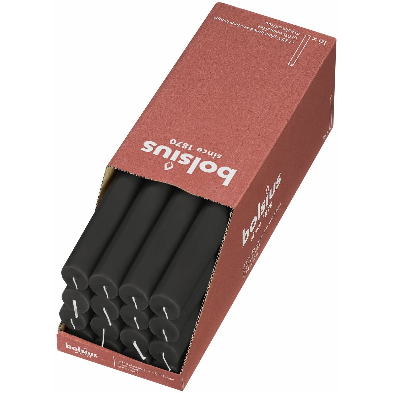 16 Tafelkerzen im Karton - Höhe 27 cm - Durchmesser 2,3 cm - Stürmisches Grau