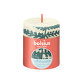 Pillar candle - Height 8 cm - Diameter 6.8 cm - Rustic print - Soft pearl - Fern
