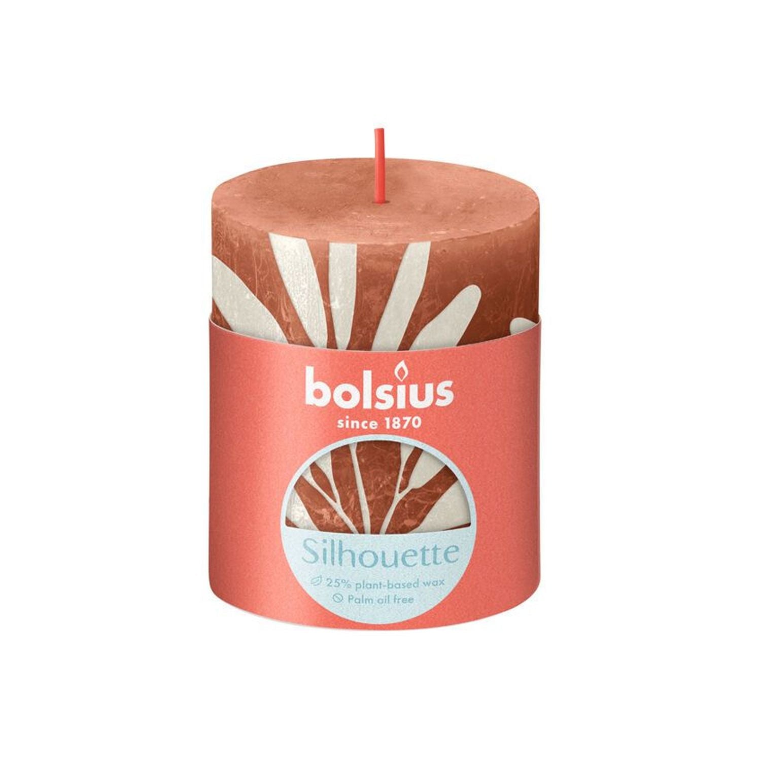 Stumpenkerze - Höhe 8 cm - Durchmesser 6,8 cm - Rustik Print - Rostiges Rosa - Salbei