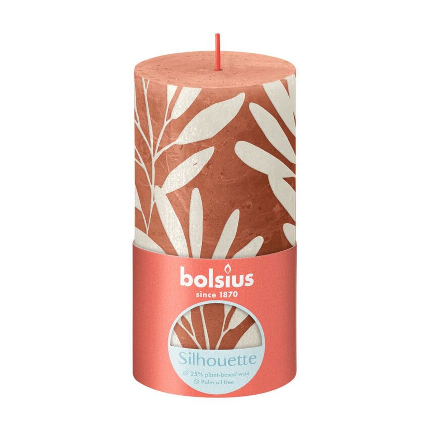 Stumpenkerze - Höhe 13 cm - Durchmesser 6,8 cm - Rustik Print - Rostiges Rosa - Salbei