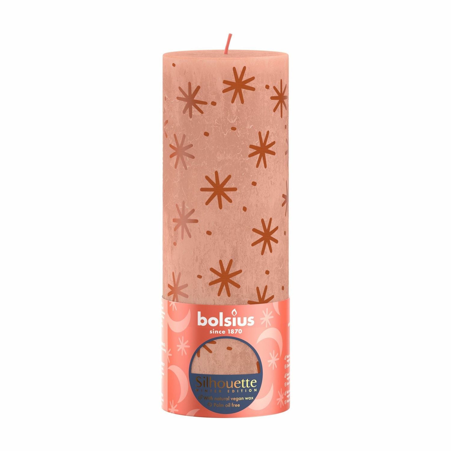 Stumpenkerze - Höhe 19 cm - Durchmesser 6,8 cm - Rustik Print - Cremiges Caramel, Sterne