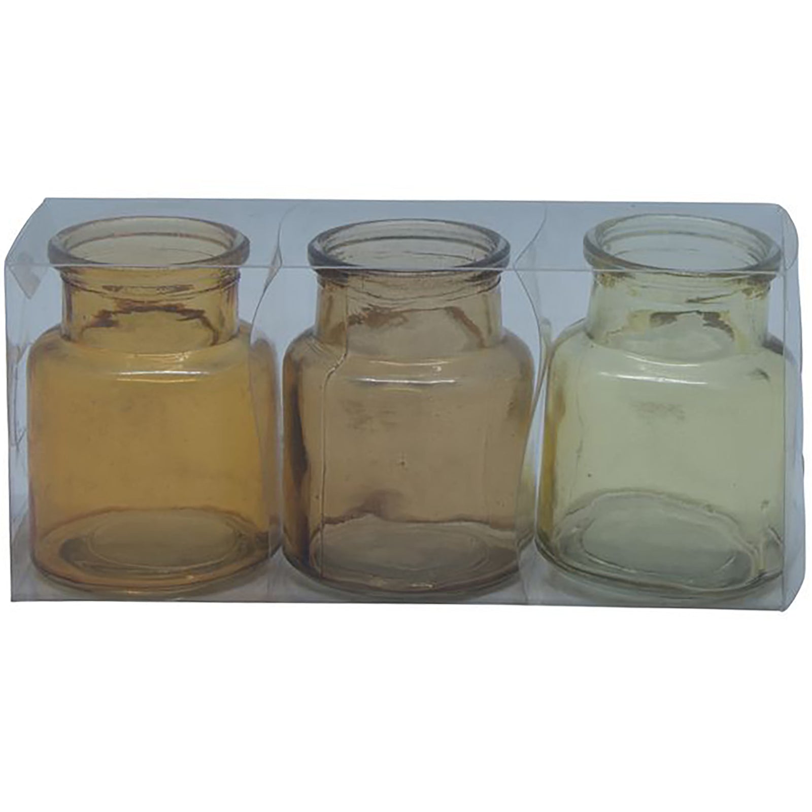 BOTTLE 3 pcs. in PET box balanced - gelb - 30x30x7,5cm - Glas