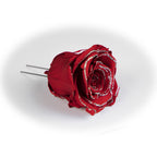Lot de 6 roses rouges à bordure pailletée, véritables ornements de sapin de Noël faits main.