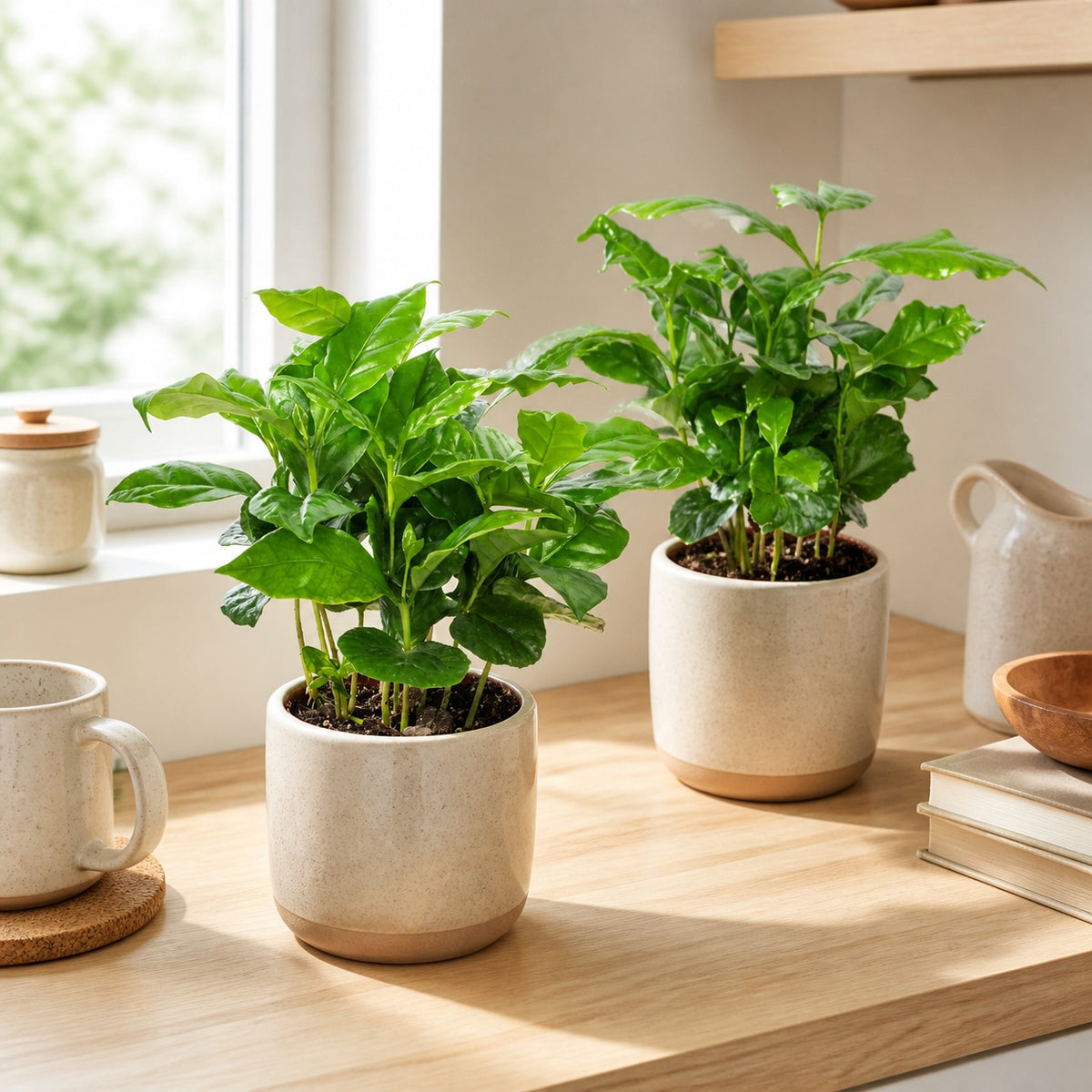 Set of 2 coffee plants - Coffea Arabica - Height approx. 20 cm, pot diameter 9 cm