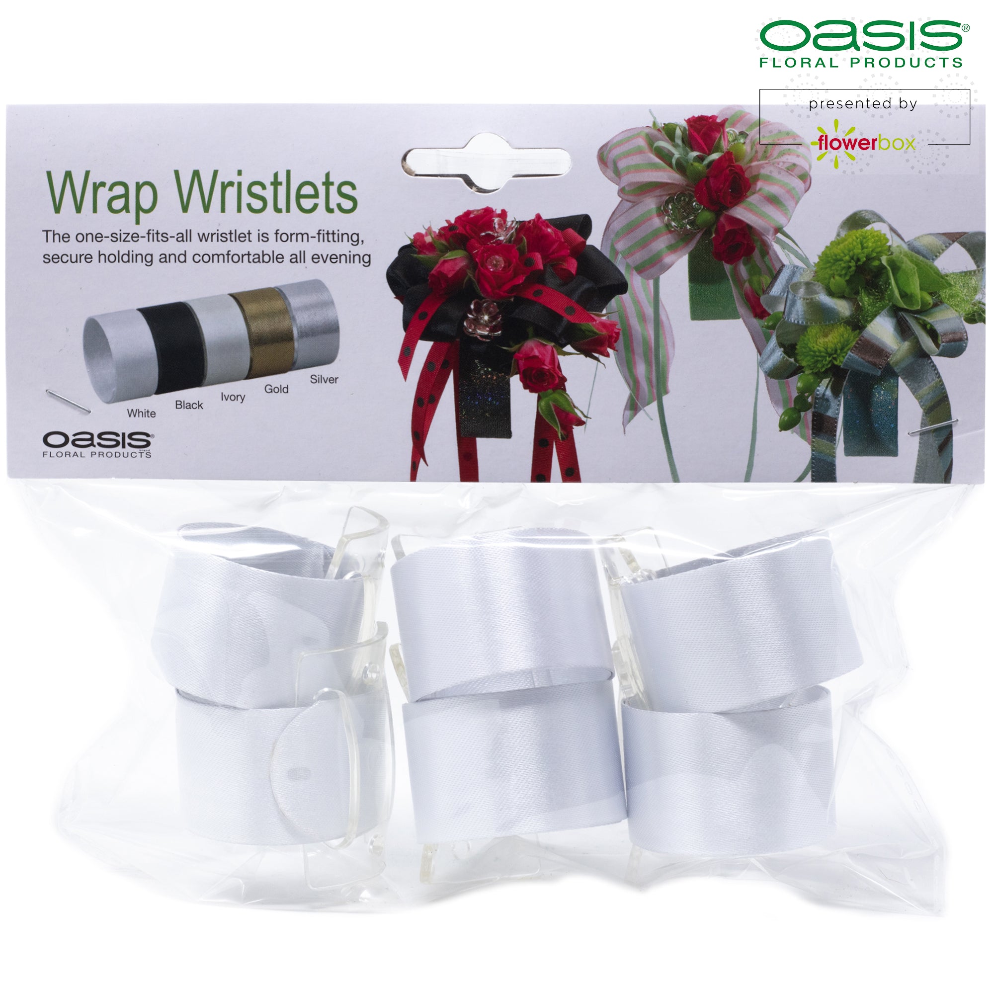 Wrap wristlet bracelet - 2.5 x 23cm - 6 pieces - white