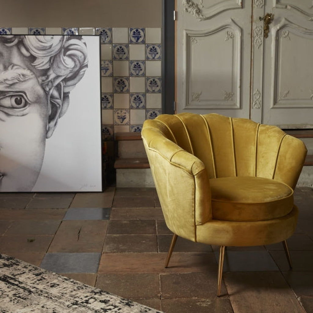 Sessel Audrey, senfgelb Samt/Metall/Holz, 82x75x79 cm
