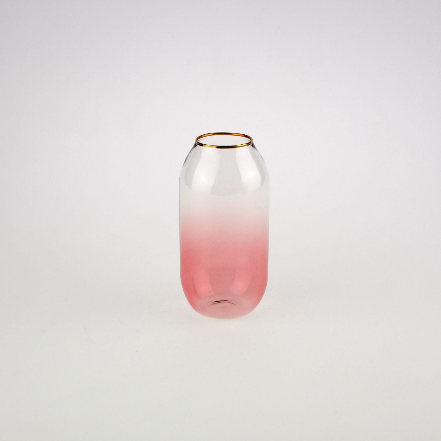 Vase Aura, klar/rosa m. Goldrand, Glas, 8x15 cm