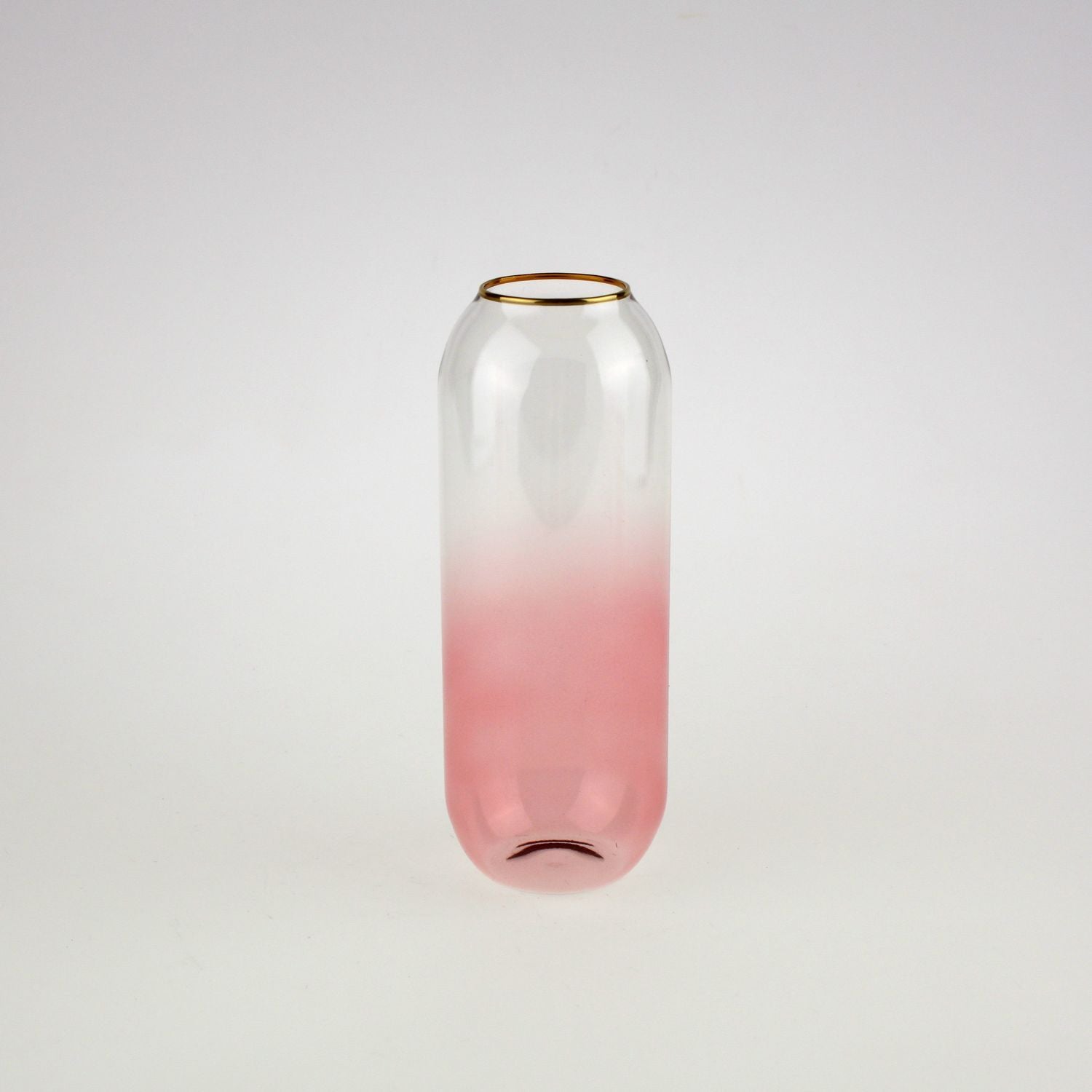 Vase Aura, klar/rosa m. Goldrand, Glas, 8x21,5 cm