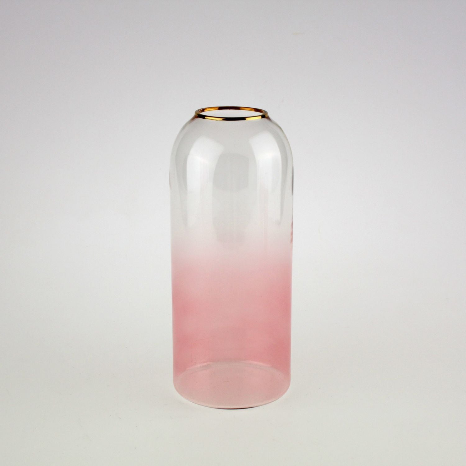 Vase Aura, klar/rosa m. Goldrand, Glas, 10x23,5 cm