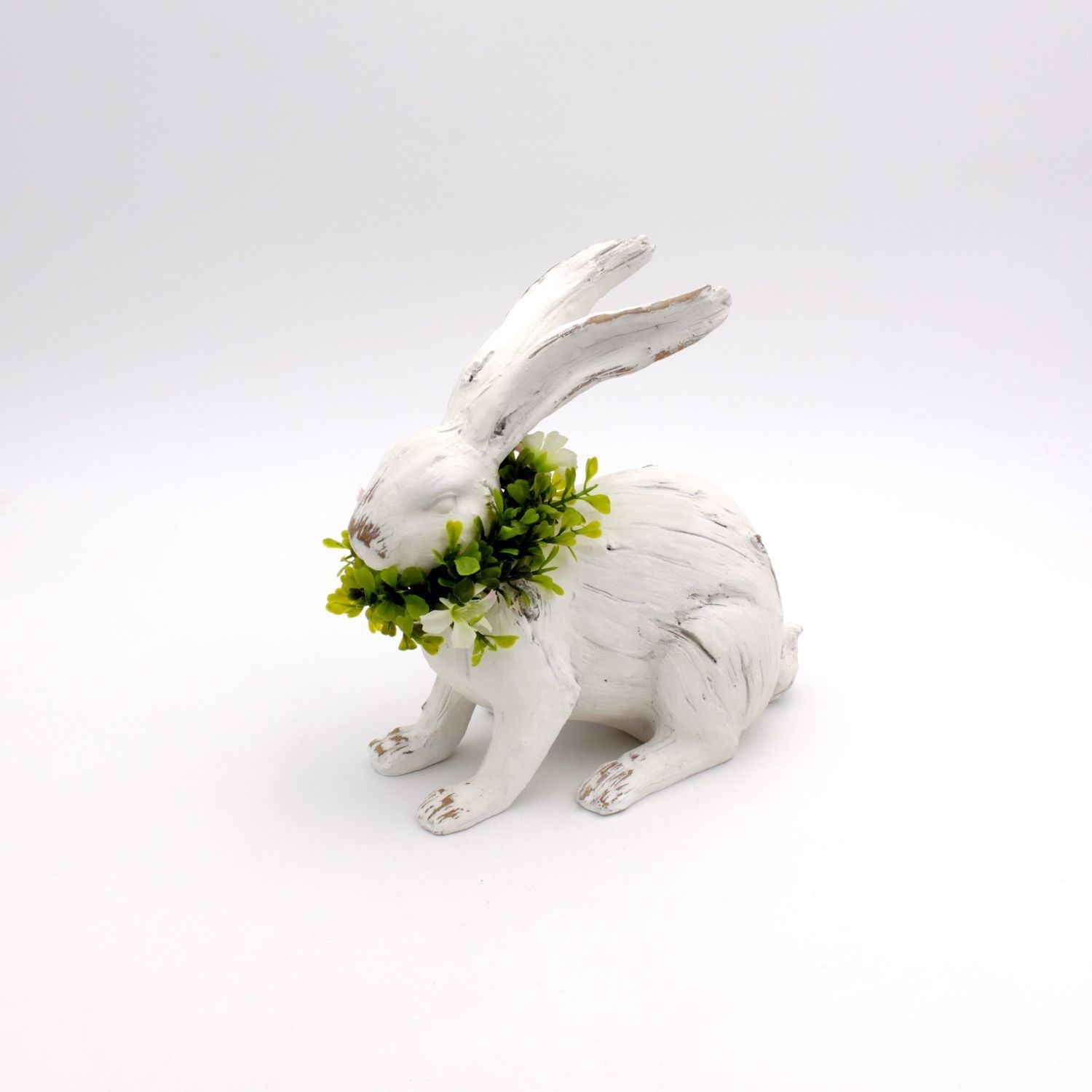 Hase m. Kranz, weiß/grün Polyresin/Plastik, 24,5x12,5x23,5 cm