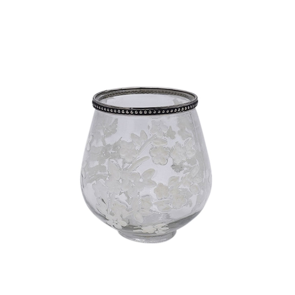 Windlicht Sakura - klar/weiß - Glas/Metall - 12,5x13,5 cm