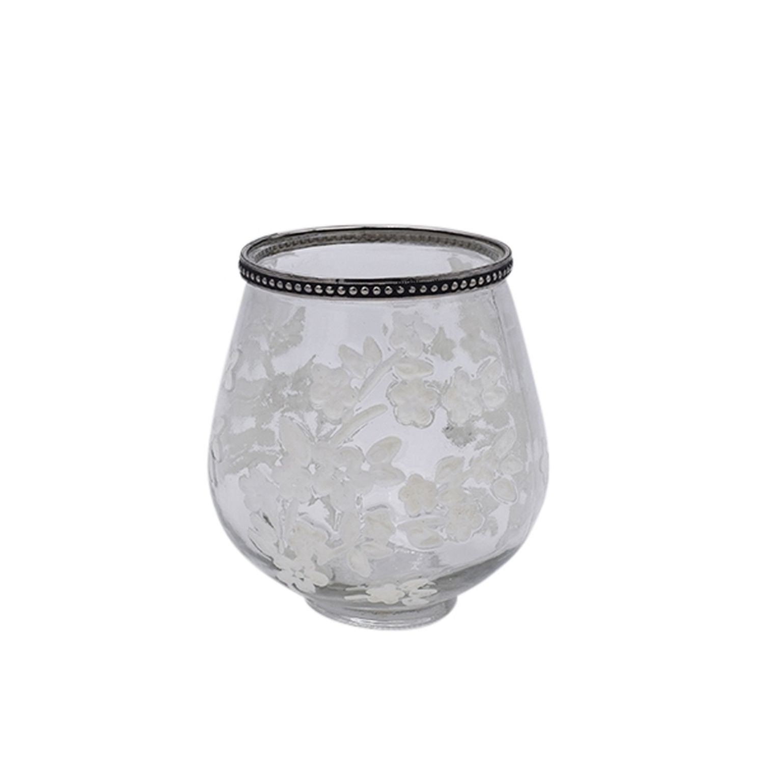 Windlicht Sakura - klar/weiß - Glas/Metall - 12,5x13,5 cm