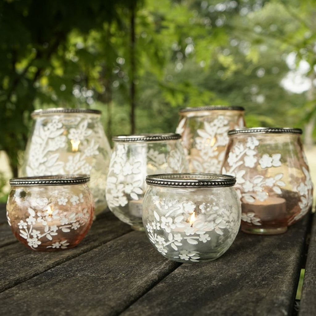 Windlicht Sakura - klar/weiß - Glas/Metall - 12,5x13,5 cm