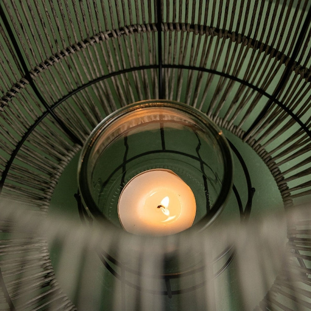 Laterne mit Glaseinsatz - grau - Kunststoff - 30x30 cm - Polyethylen+Metall - Glaseinsatz: 10x10 cm