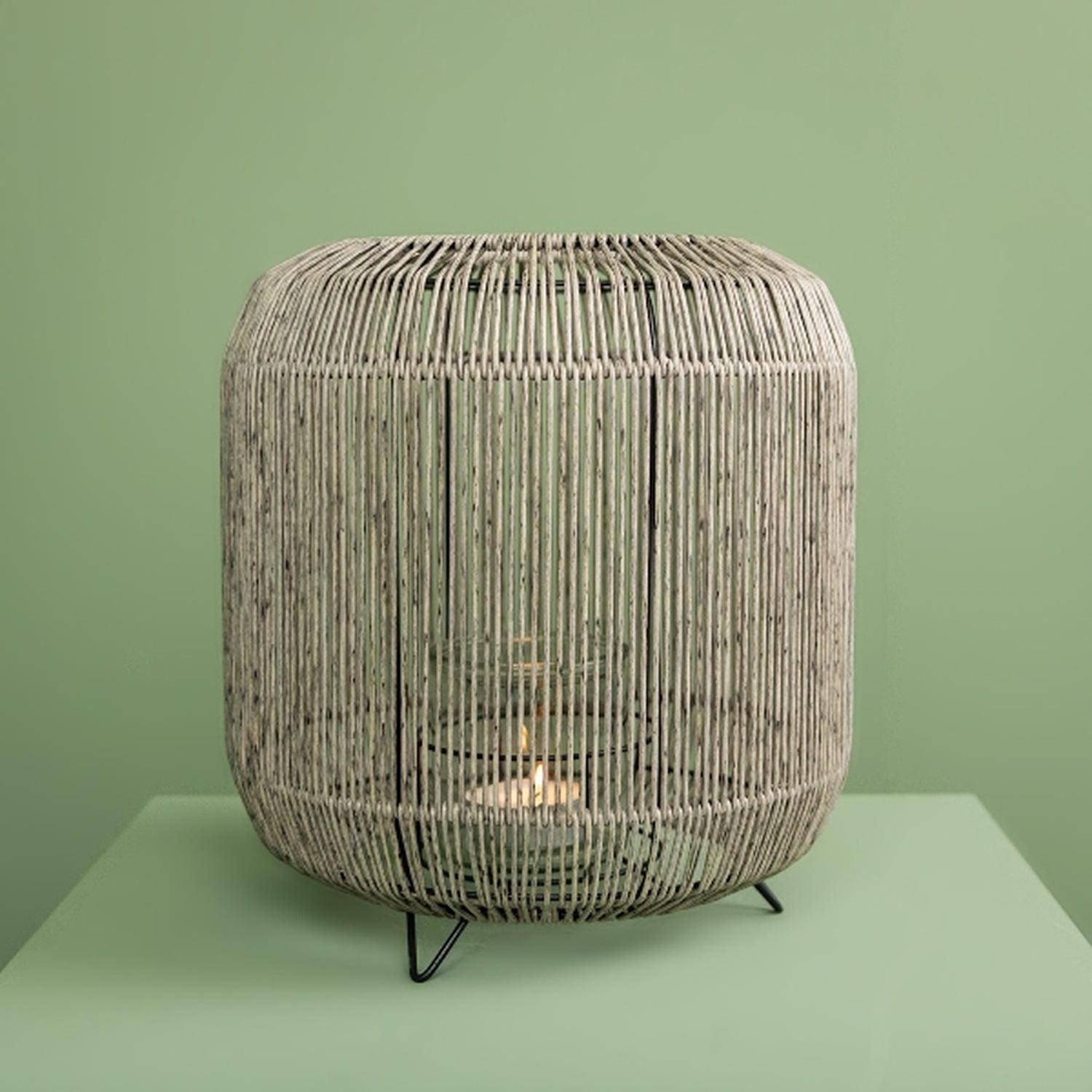 Laterne mit Glaseinsatz - grau - Kunststoff - 30x30 cm - Polyethylen+Metall - Glaseinsatz: 10x10 cm