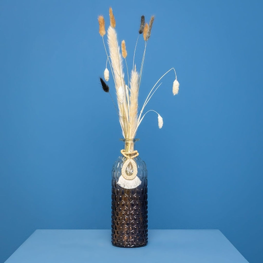 Dekoflasche mit Änhänger - transparent/grau - Glas - 8,5x25,5 cm