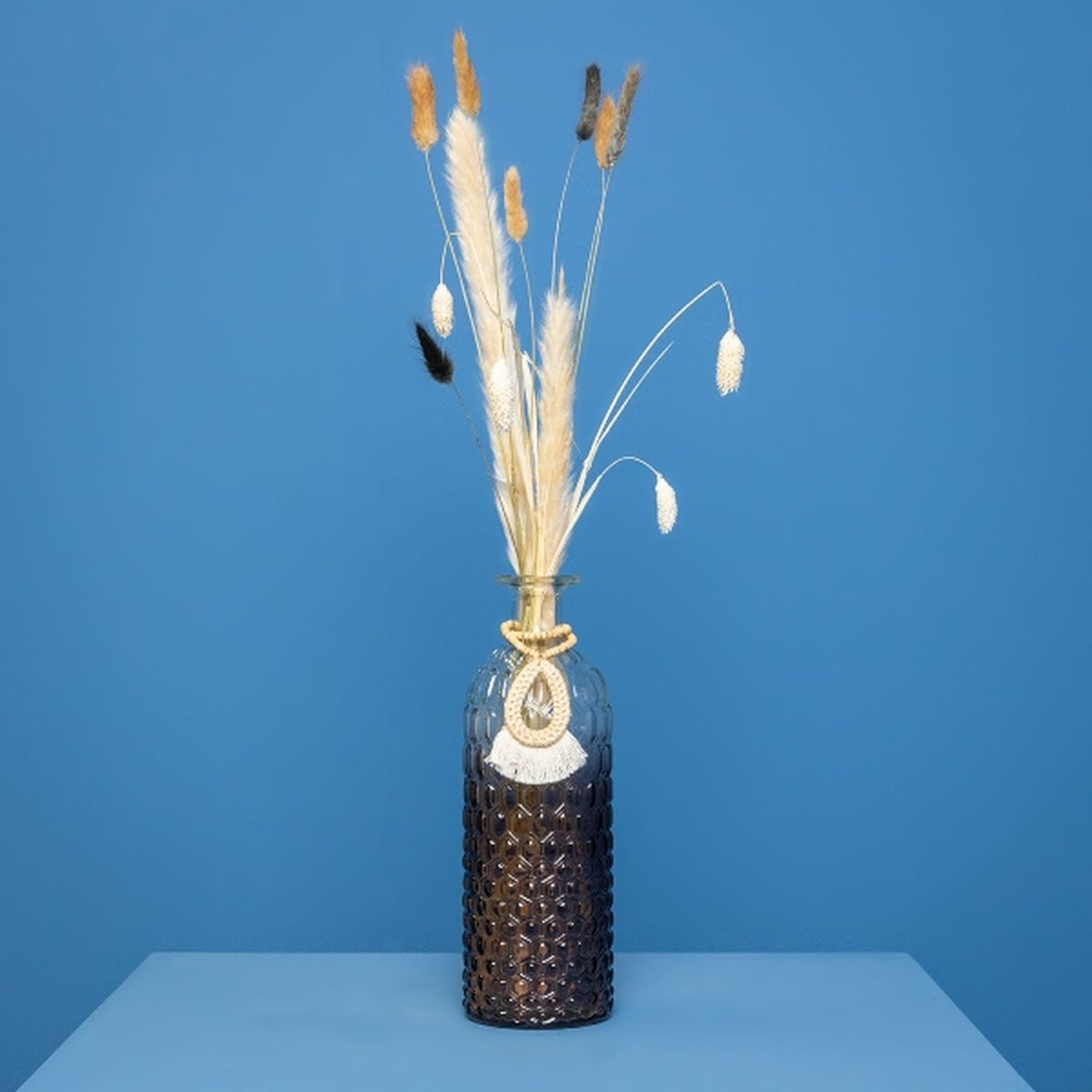 Dekoflasche mit Änhänger - transparent/grau - Glas - 8,5x25,5 cm