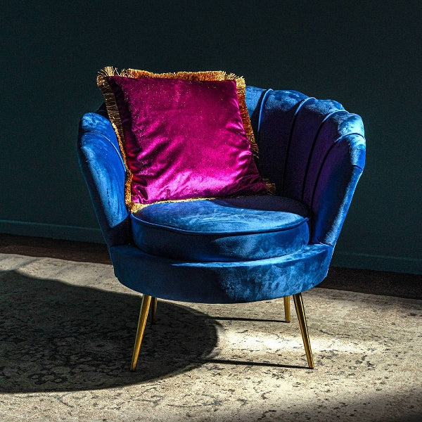 Sessel Audrey, blau Samt/Metall/Holz, 82x75x79 cm