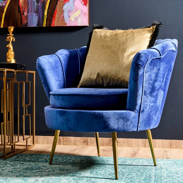 Sessel Audrey, blau Samt/Metall/Holz, 82x75x79 cm