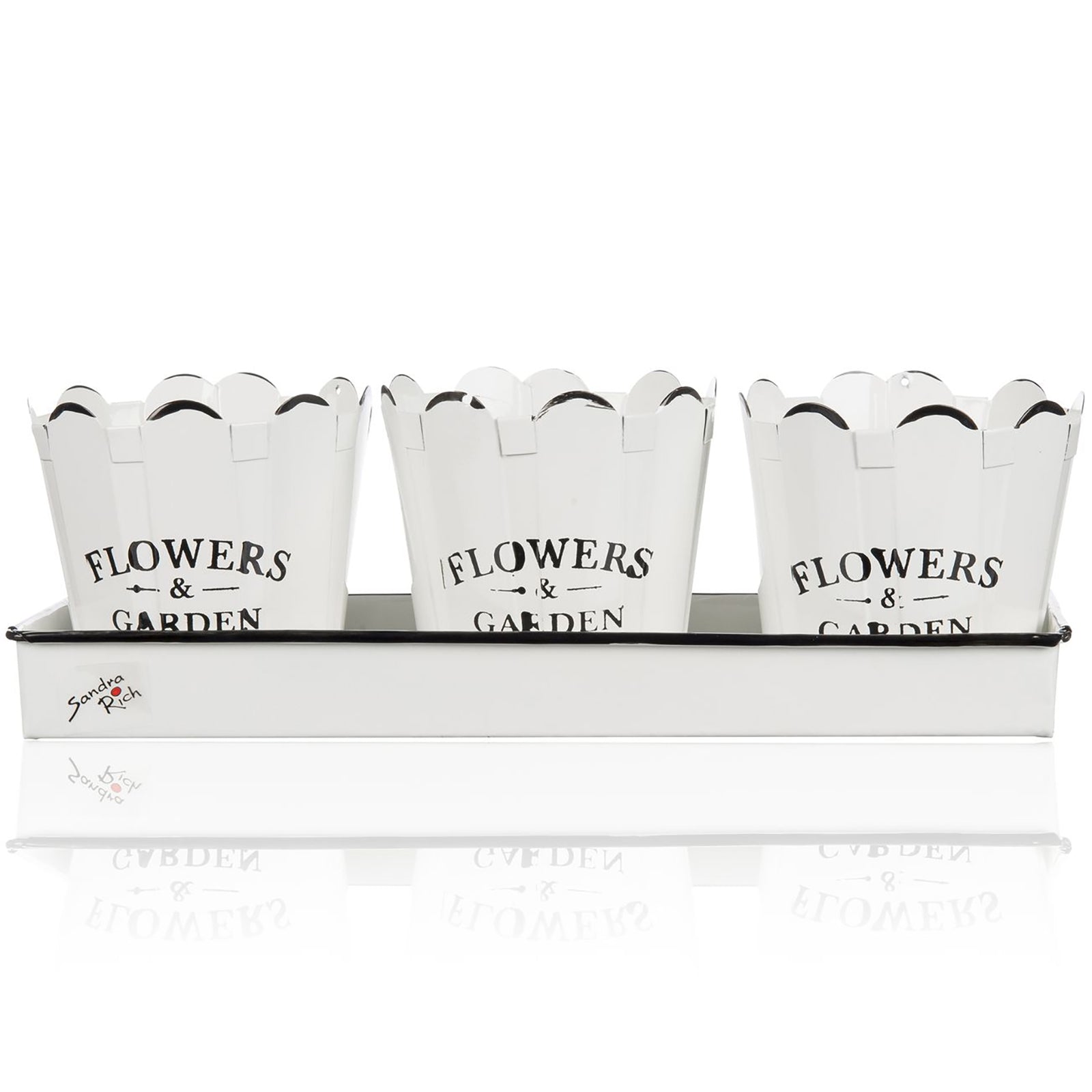 FLOWERS & GARDEN metal trio pot on tray - weiß - 10x30x9,5cm - Metall
