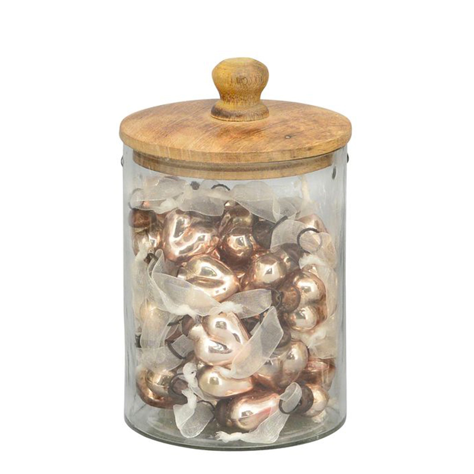 Glas mit HerzHängern Dost - 24 tlg. - gold/champagner - Holz - 18x10x10 cm