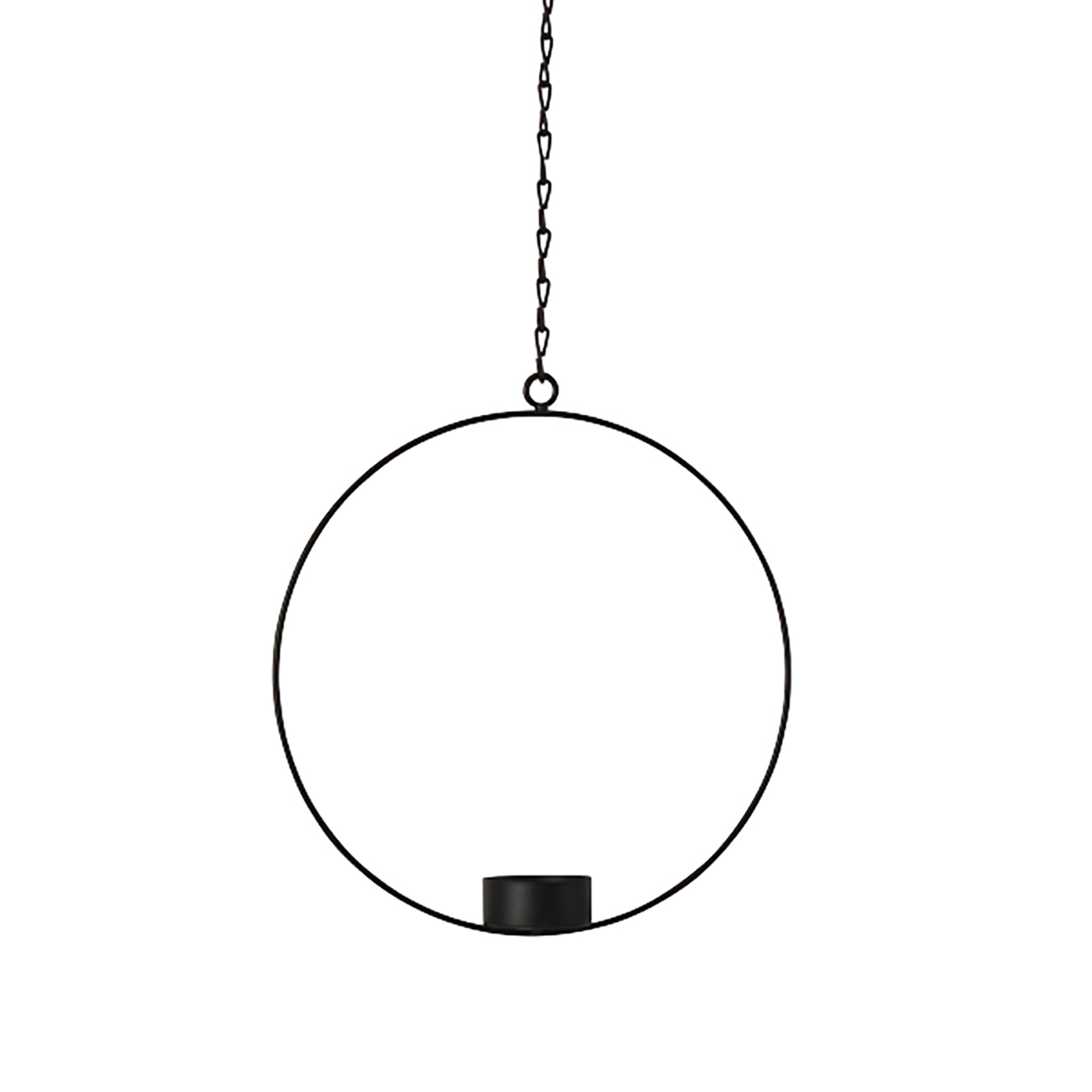 Deko-Ring Hoop m. Teelichteinsatz, schwarz, Metall - Durchmesser 20 cm, Kette 25 cm