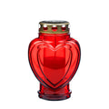 Grablicht-Glas mit Herz-Motiv und Kerze - rot - Höhe 17 cm - Brenndauer 24 h
