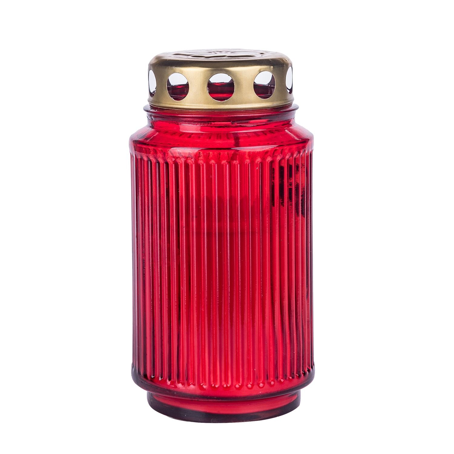 Grablicht-Glas mit Kerze - rot - Höhe 17 cm - Brenndauer 26 h