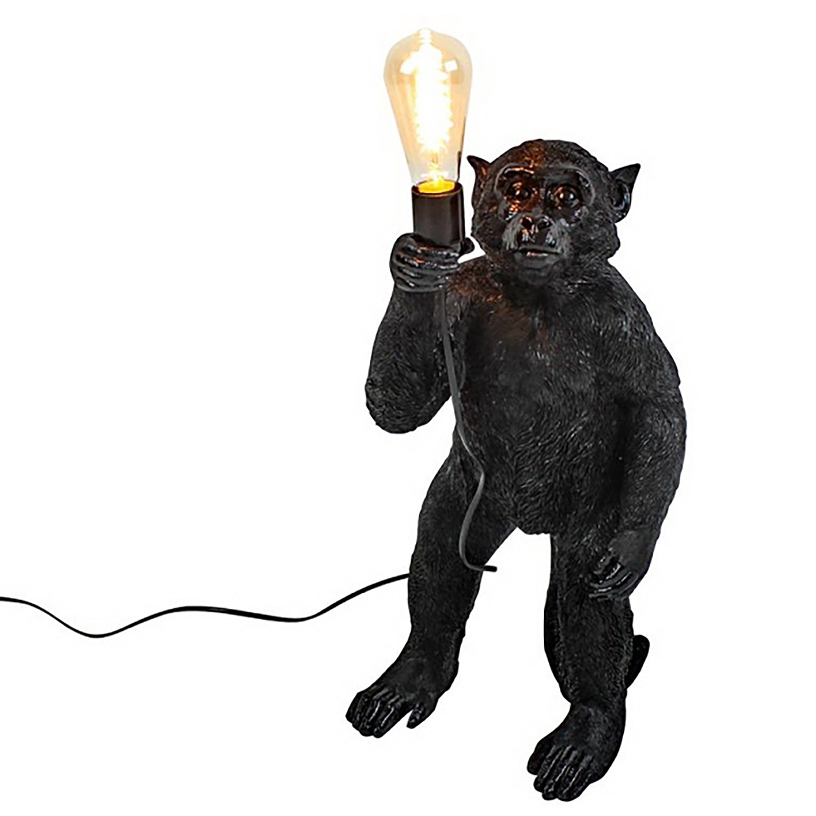 Lampadaire singe Koko, sur pied, noir, polyrésine, 26,5 x 25 x 55 cm, E27