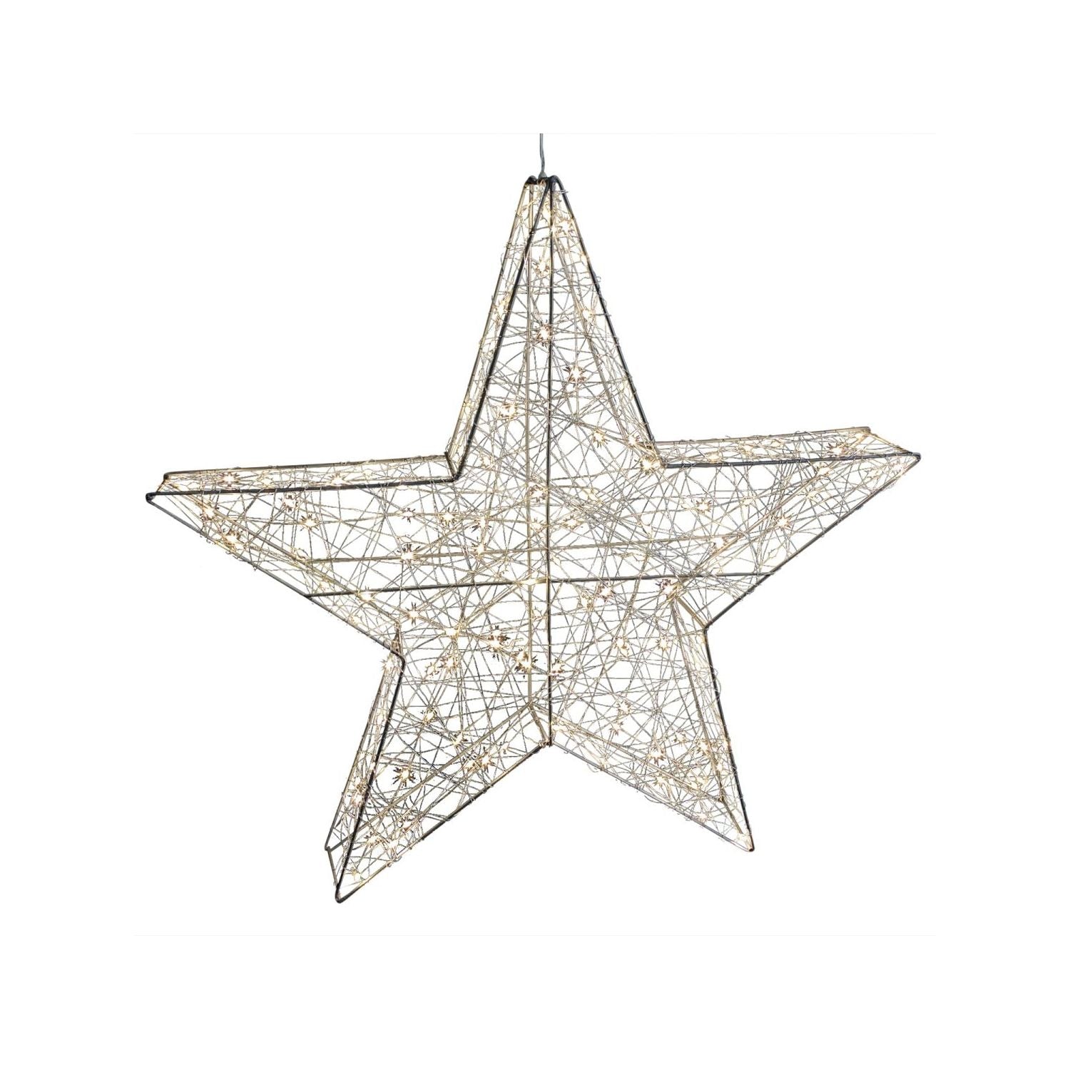 3D Drahtstern mit 120 LEDs - silber - warm weiß - IP44 - 58 cm
