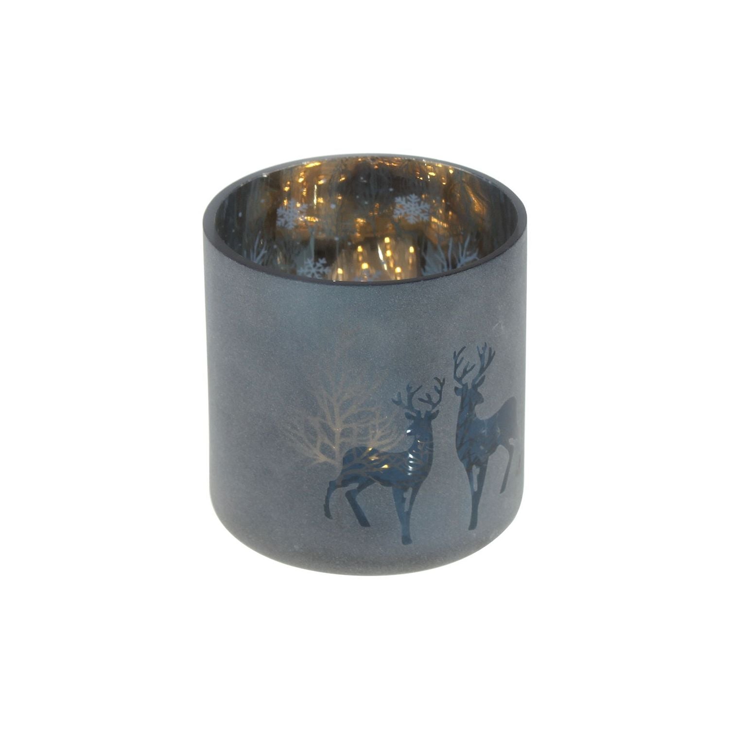 Windlicht mit Hirschmotiv - dunkelblau - Glas - 12x12,5 cm