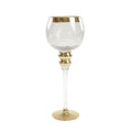 Porte-bougie chauffe-plat sur pied - transparent/doré - verre craquelé - 13 x 35 cm