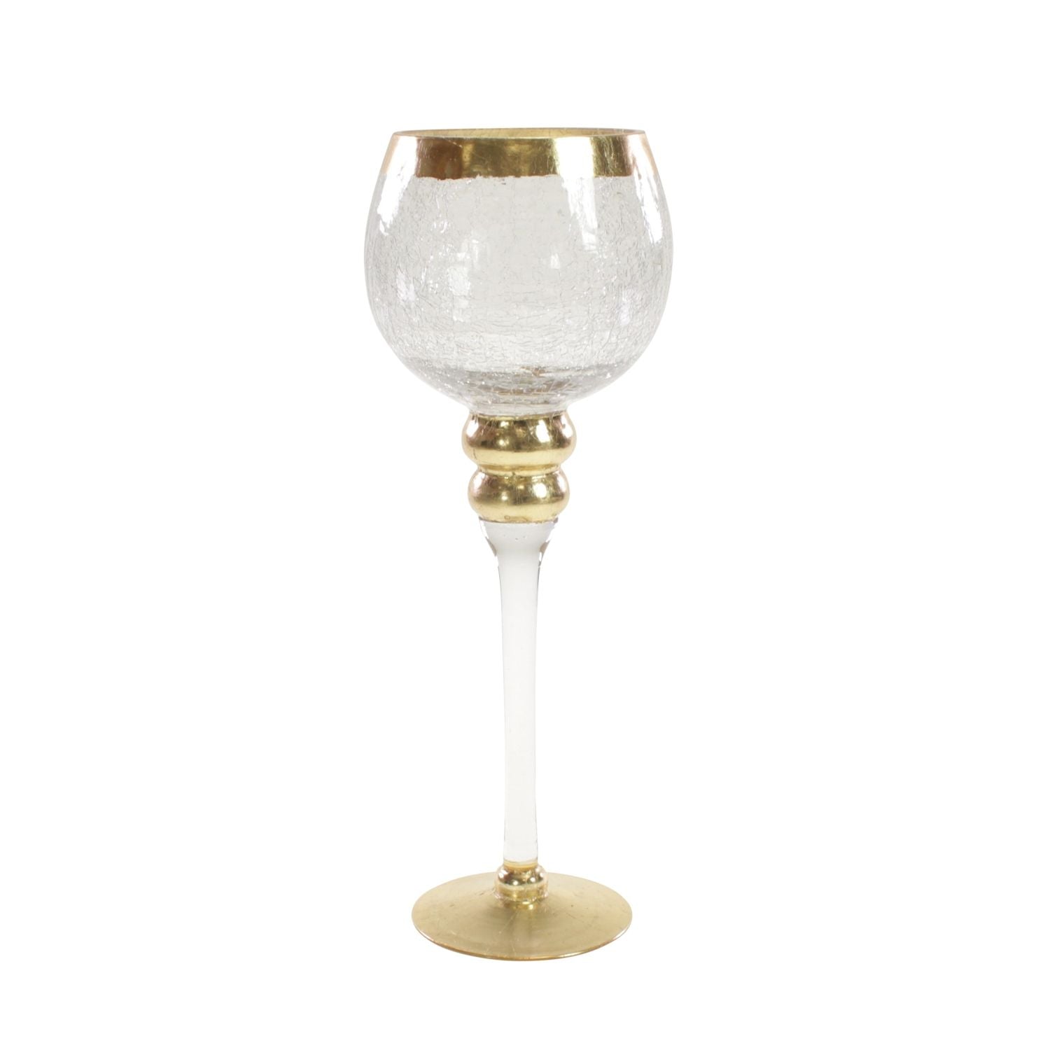 Windlicht auf Fuß - klar/gold - gecrackelt - Glas - 13x35 cm