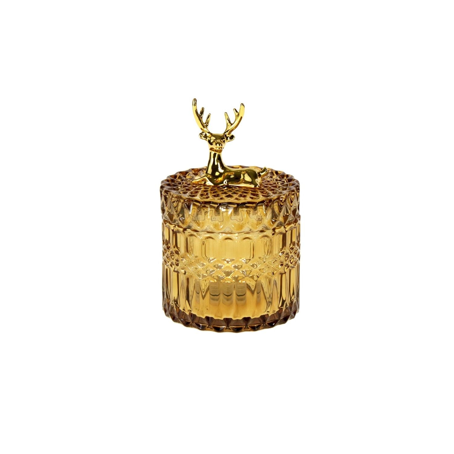 Glass jar with deer figure - ochre - 9x9x13.5 cm