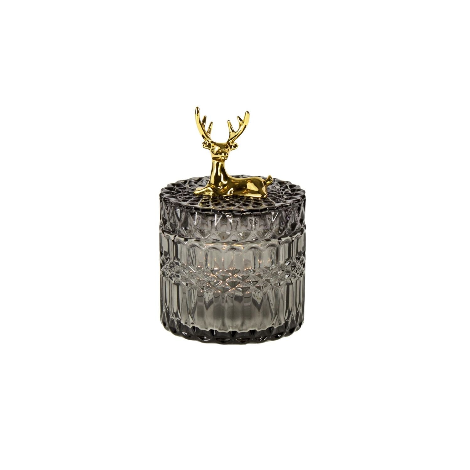 Glass jar with deer figure - grey - 9x9x13.5 cm