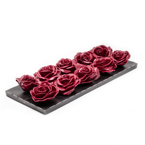 Lot de 10 roses en cire - Bordeaux