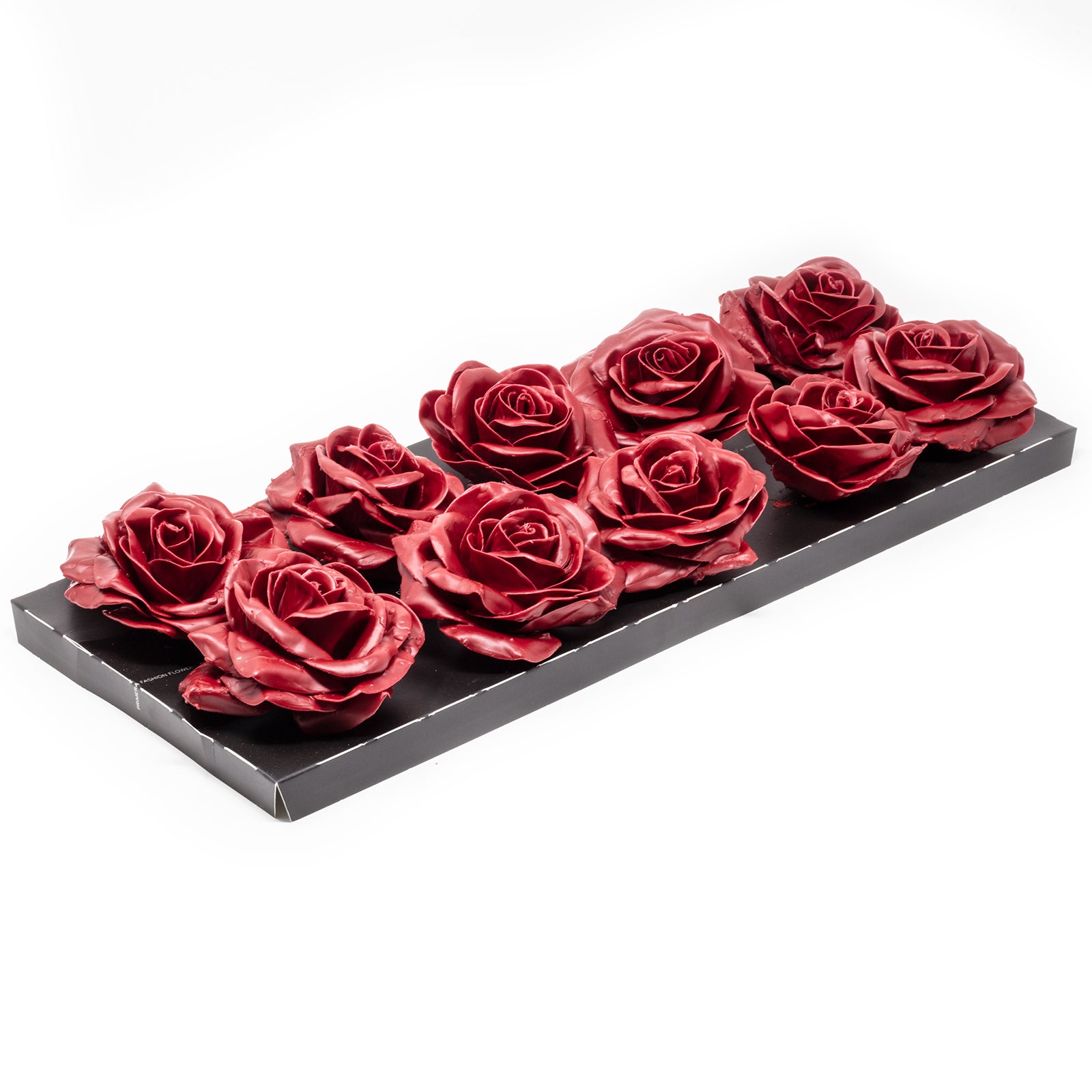 Lot de 10 roses en cire - Rouge cerise