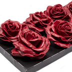 Lot de 10 roses en cire - Rouge cerise