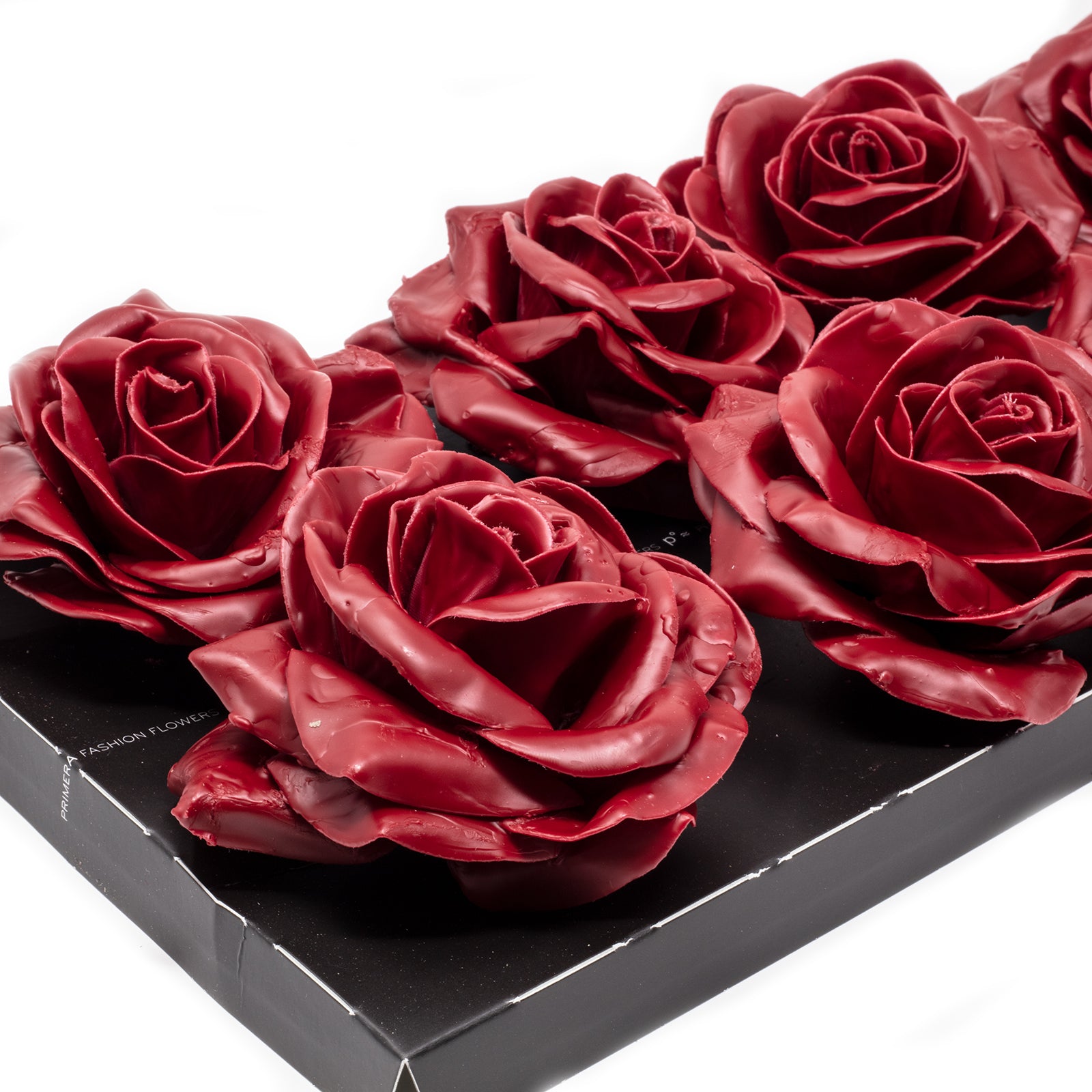 Lot de 10 roses en cire - Rouge cerise