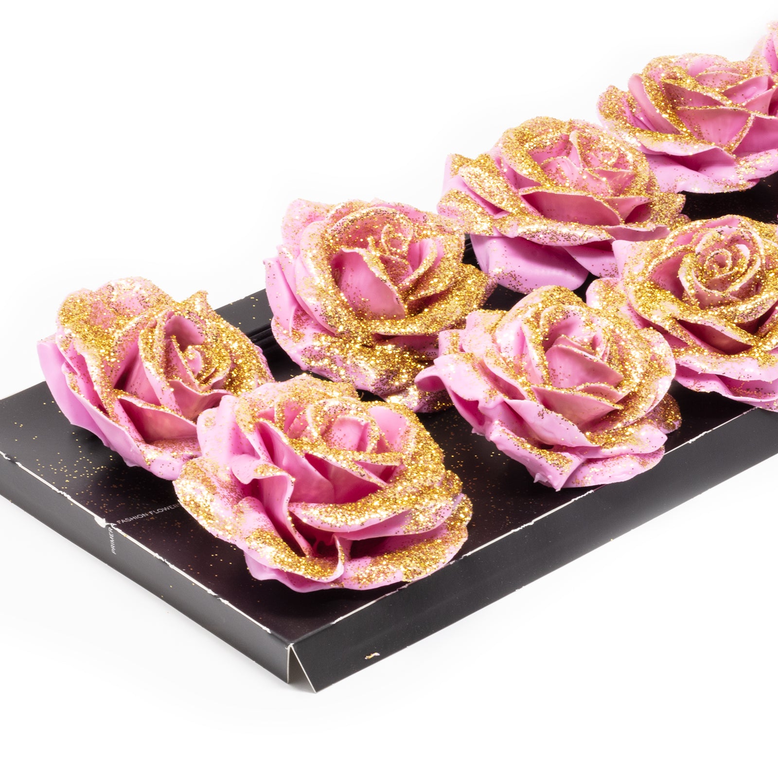Ensemble de 10 roses en cire - Diamant rose et or