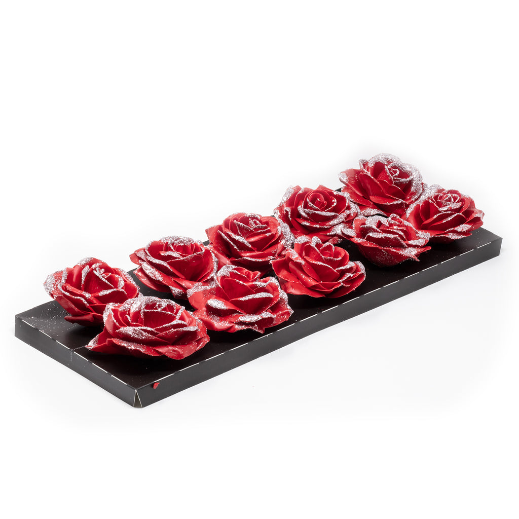 10er-Set Wachsrose - Red Diamond Silver