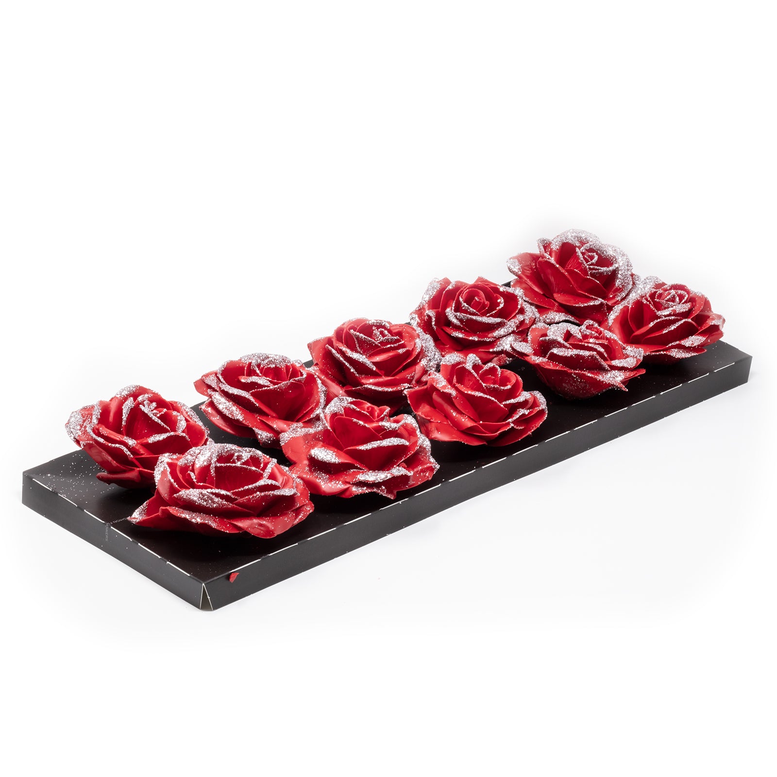 Ensemble de 10 roses en cire - Diamant rouge Argent