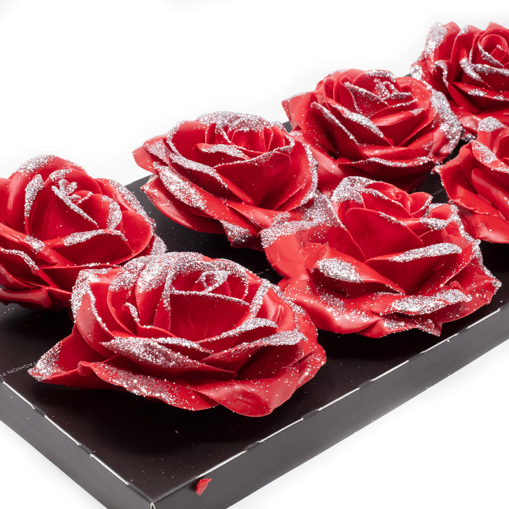 10er-Set Wachsrose - Red Diamond Silver